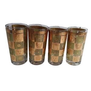 4 Georges Briard Green 22K Gold Celestial Bar Highball Glasses Greco Roman